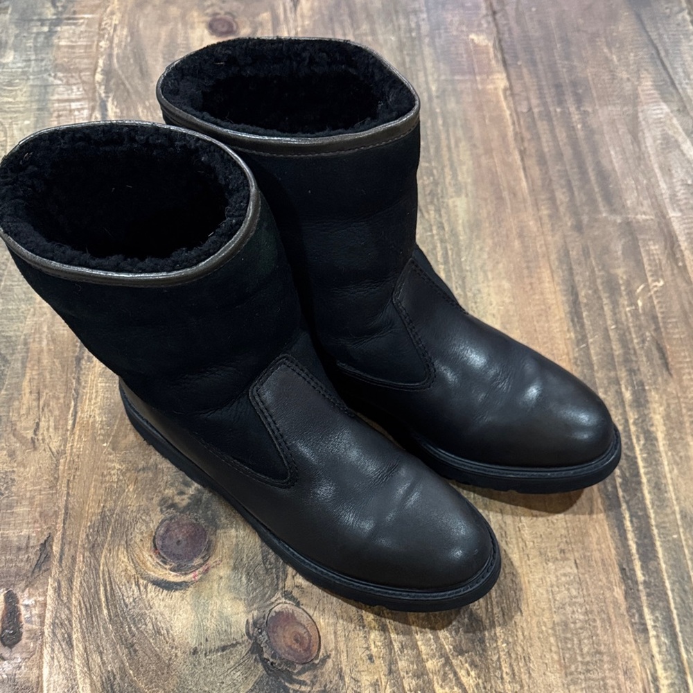 Rockport Women’s Black Leather Faux Fur Winter Boots Size 7M EUC